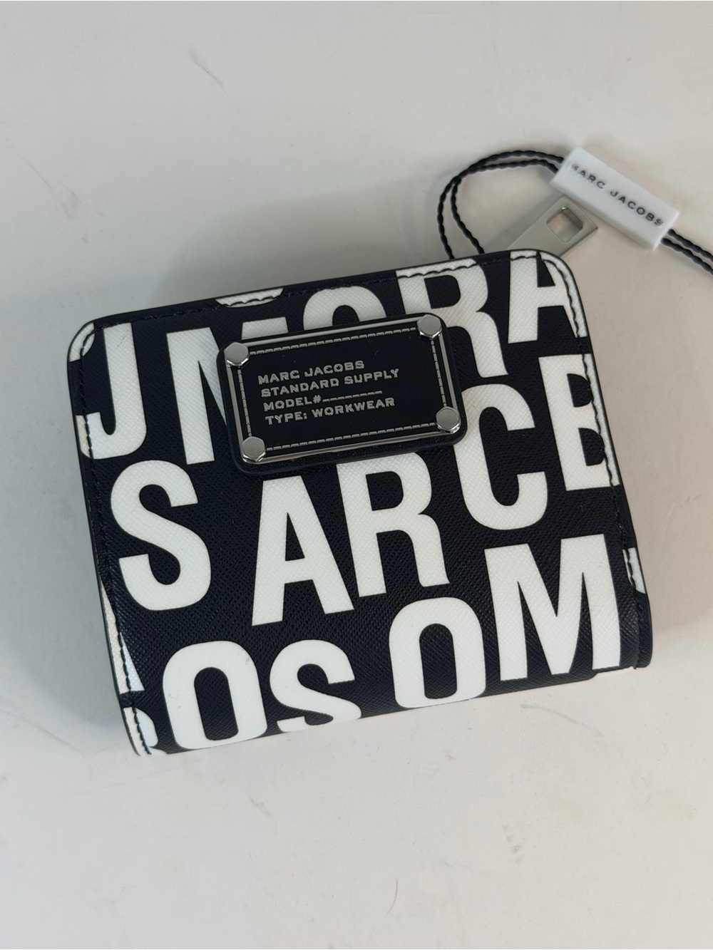 Marc Jacobs Black & White Logo Compact Zip Wallet